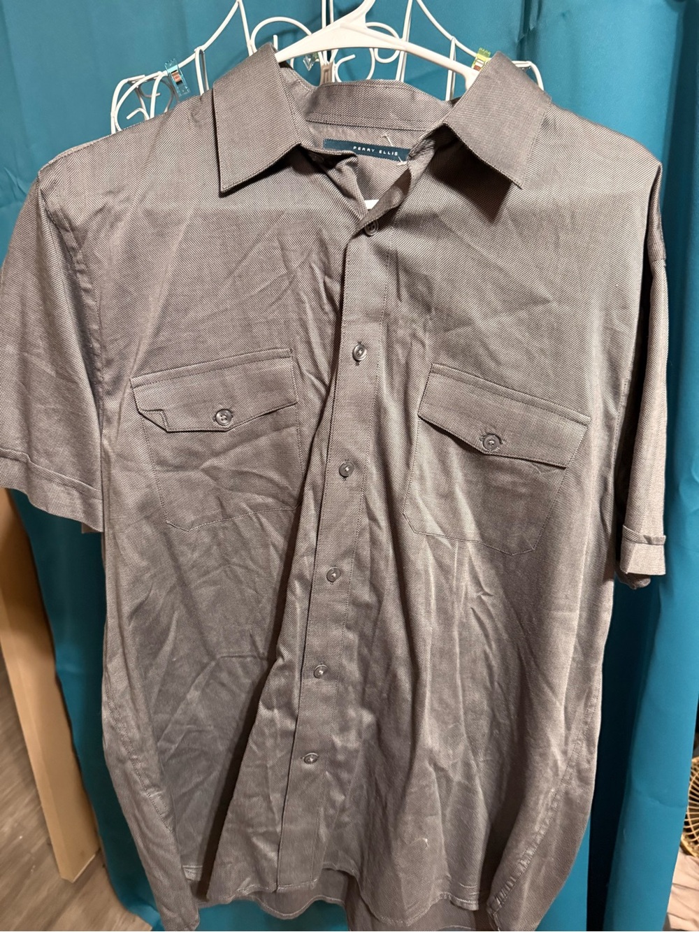 Perry Ellis Men’s Short-Sleeve Button-Down Shirt in Brown